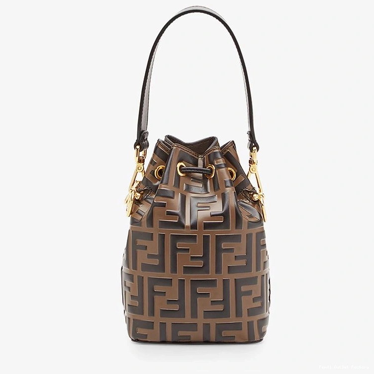 Affordable HOT Mon FF Calf Bag Mini Motif Leather Fendi Tresor Brown Bucket In 0724